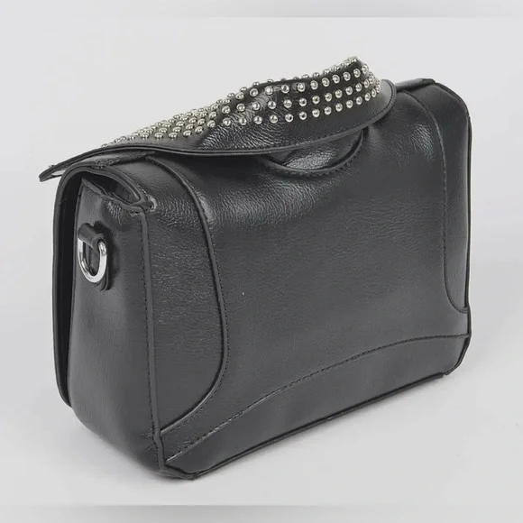 Faux Leather Studded Motto Jacket Clutch w/ Detachable Strap- Black NWT - Picture 5 of 7